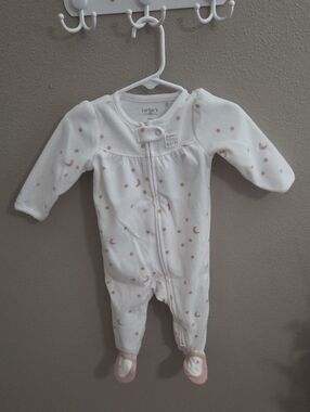 Carter's White Footed One-Piece with Pale Pink Moon & Star Print